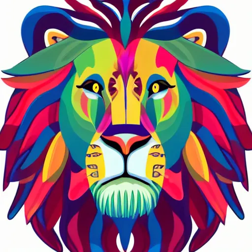 Image similar to a happy lion, whole body, Anthropomorphic, portrait, highly detailed, colorful, illustration, smooth and clean vector curves, no jagged lines, vector art, smooth