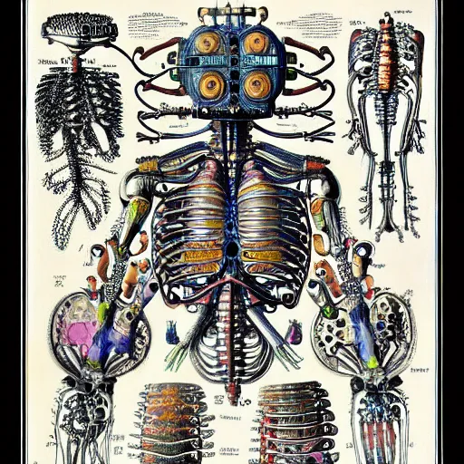 Prompt: robot anatomy by ernst haeckel, masterpiece, vivid, very detailed