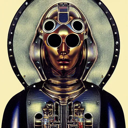 Image similar to a portrait of a shiny metallic renaissance steampunk robot, in the style of Jan van Eyck,