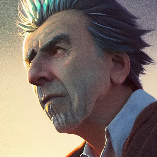 Image similar to rick Sanchez in real life, face centered portrait, Confident, fog, rain, volumetric lighting, beautiful, golden hour, sharp focus, ultra detailed, cgsociety by Leesha Hannigan, Ross Tran, Thierry Doizon, Kai Carpenter,Ignacio Fernández Ríos