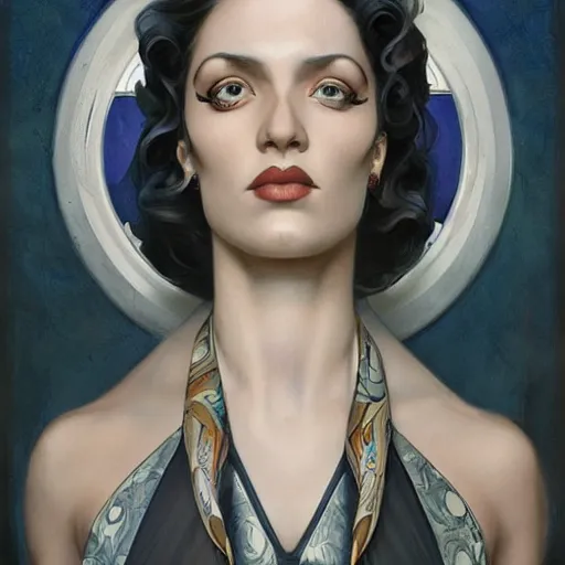 Image similar to an art nouveau, ( streamline moderne ), multi - ethnic and multi - racial portrait in the style of charlie bowater, and donato giancola, and charles dulac. very large, clear, expressive and intelligent eyes. symmetrical, centered, ultrasharp focus, dramatic lighting, photorealistic digital matte painting, intricate ultra detailed background.