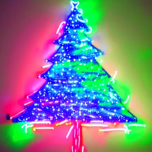 Image similar to a christmas tree made out of neon lights in a dark room