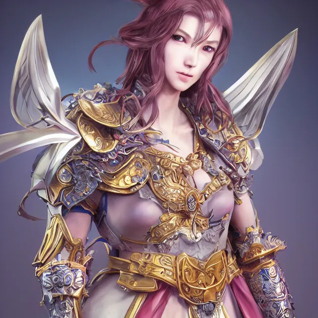 Image similar to studio portrait of lawful good colorful female holy shield paladin as absurdly beautiful, elegant, young sensual anime girl, ultrafine hyperrealistic detailed face illustration by kim jung gi, irakli nadar, intricate linework, sharp focus, bright colors, matte, octopath traveler, final fantasy, unreal engine highly rendered, global illumination, radiant light, intricate environment