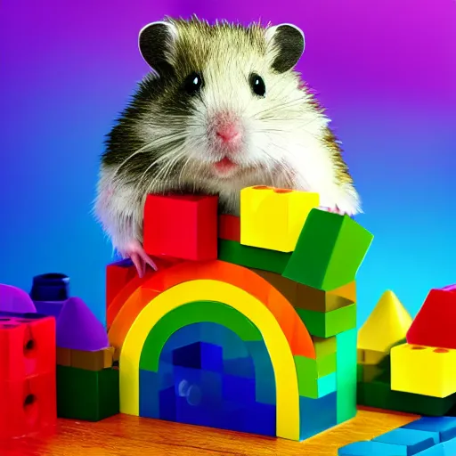 Image similar to hamster made out of large blocky rainbow gems, 8 k hd