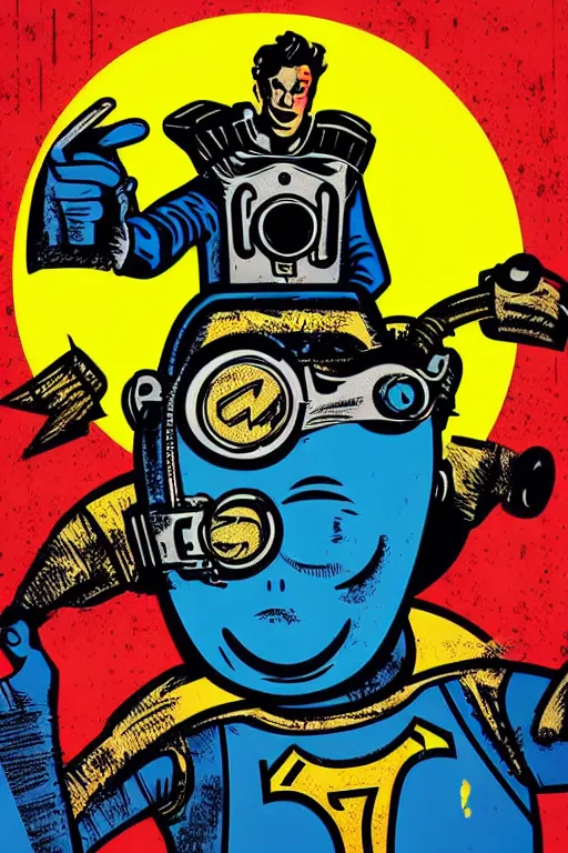 Image similar to fallout 7 6 retro futurist illustration art by butcher billy, sticker, colorful, illustration, highly detailed, simple, smooth and clean vector curves, no jagged lines, vector art, smooth andy warhol style