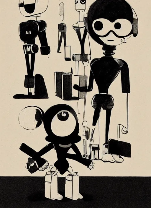 Prompt: character design by ashley wood and chris ware, exquisite drawing on a plain background, graphic novel cover art