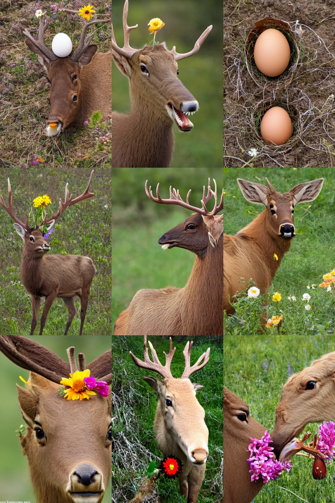 Prompt: an egg hatching a ( flower elk )