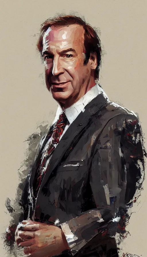 Image similar to promotional oil portrait of saul goodman by craig mullins