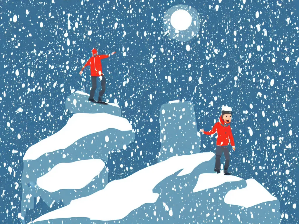 Image similar to man on snowy mountain, simple, mysterious, vector art style, in the style of bryen frost illustrations