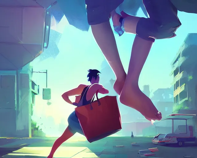 Prompt: barefooted katy perry running from the cops holding bags of money, sylvain sarrailh, artstation, ismail inceoglu, ross tran, makoto shinkai