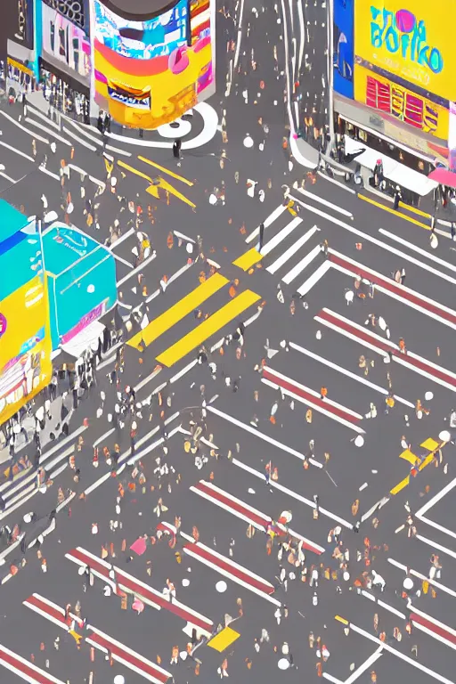 Image similar to minimalist boho style art of colorful shibuya crossing tokio, illustration, vector art