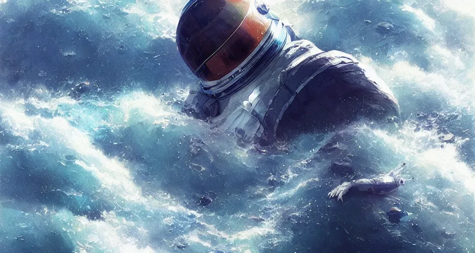 Image similar to an astronaut lost in the ocean,digital art,detailed,ultra realistic,art by greg rutkowski