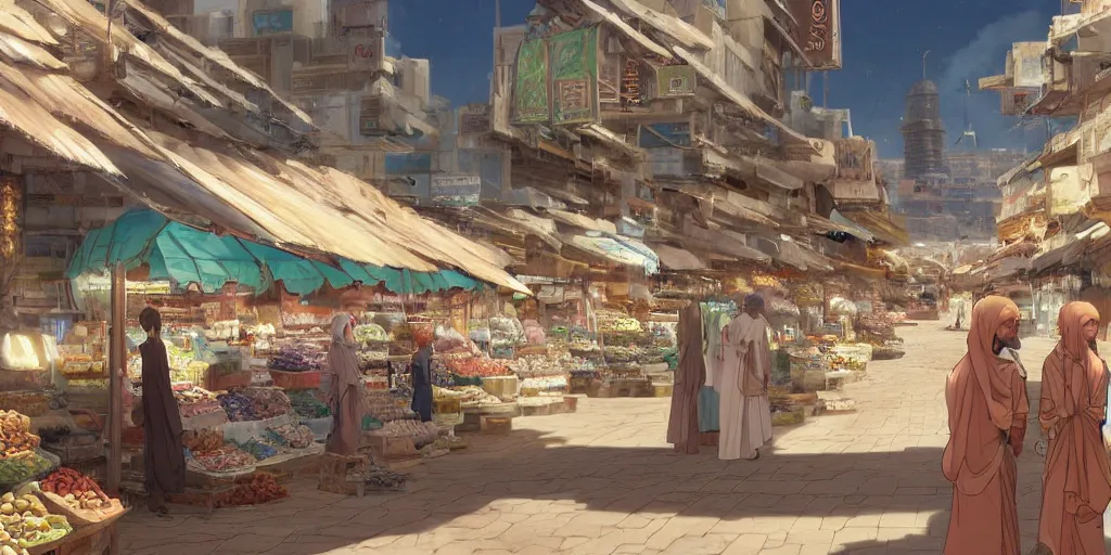 Prompt: an empty arabian marketplace with no people in biblical times by makoto shinkai