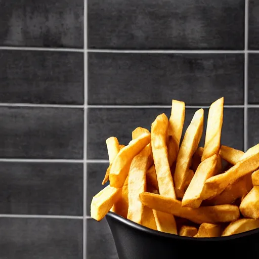 Prompt: a toilet full of fries