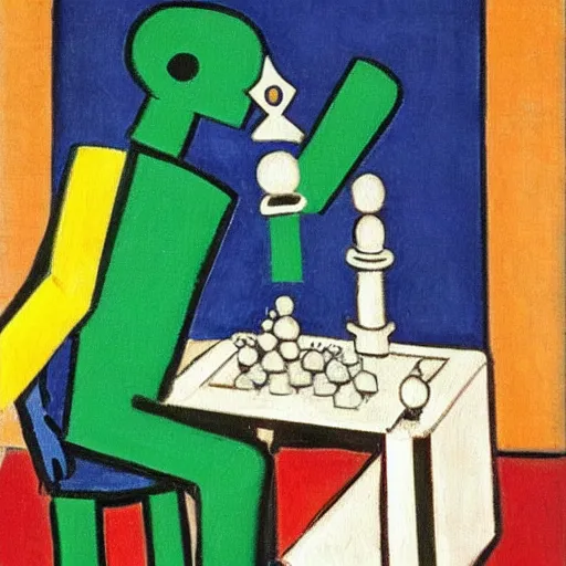 Image similar to An oil painting by Matisse of a humanoid robot playing chess