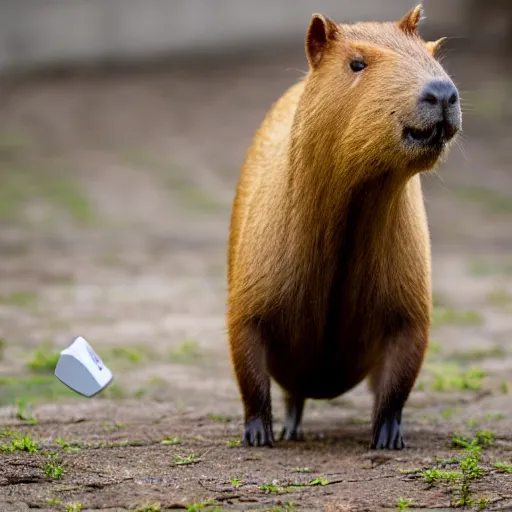 Prompt: photo of a capybara eating a nvidia gtx 1 9 9 0 graphic card, eos - 1 d, f / 1. 4, iso 2 0 0, 1 / 1 6 0 s, 8 k, raw, unedited, symmetrical balance, in - frame, award - winning