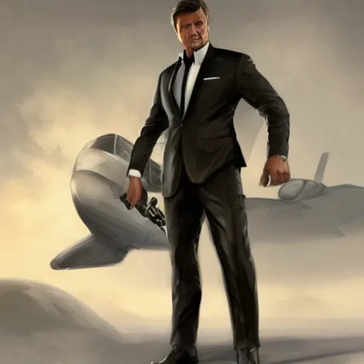 Image similar to Nathan Fillion as James Bond in Goldeneye, D&D, muscular, fantasy, intricate, elegant, highly detailed, digital painting, artstation, concept art, smooth, sharp focus, illustration, art by artgerm and greg rutkowski and alphonse much