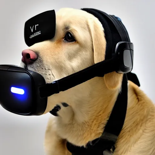 Prompt: labrador wearing VR headset