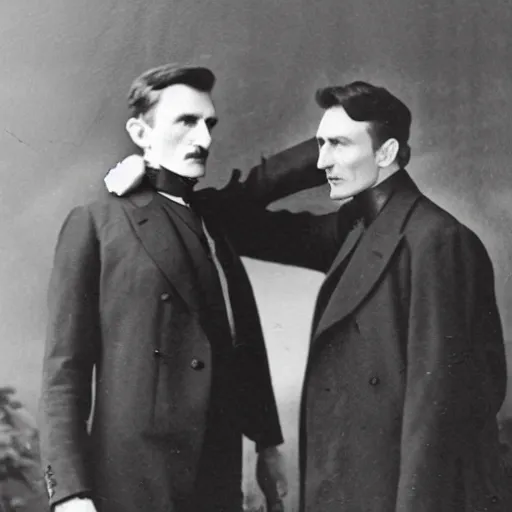 Prompt: nikola tesla and elon musk photography 1 9 0 0