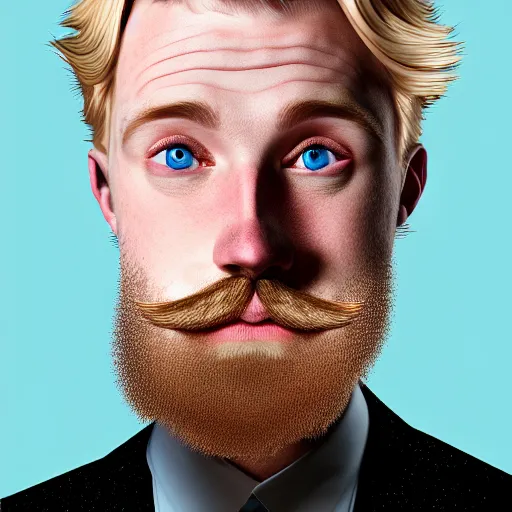 Image similar to A portrait of a british man, teacher, with short blond hair and a short blond beard, blue eyes, pale skin, English heritage, digital art, cartoon, mid-shot, 8k