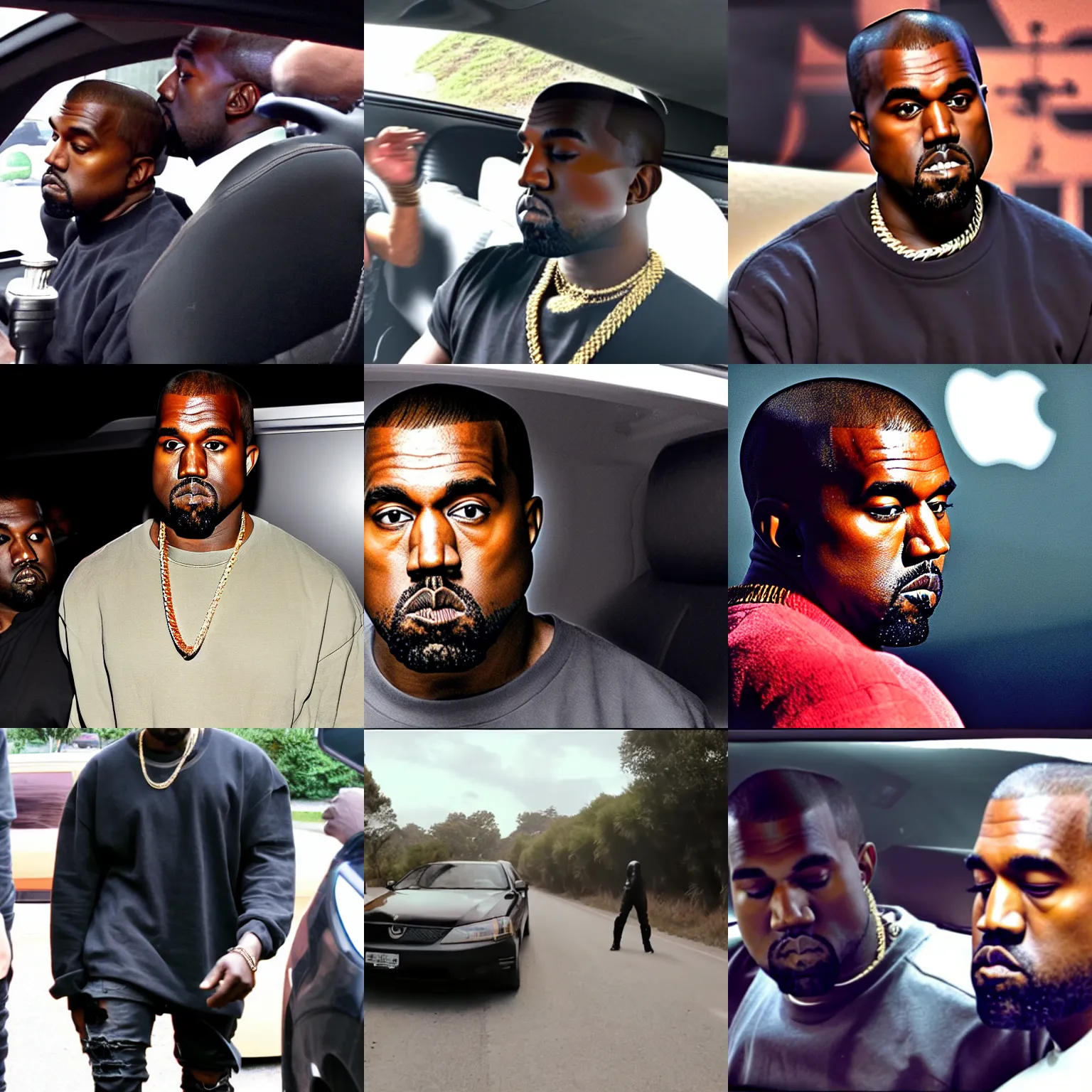 Prompt: kanye west giving road head, iphone footage
