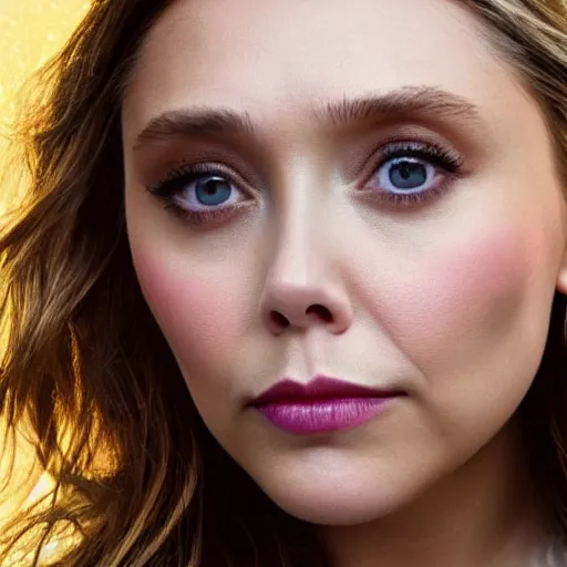 Image similar to elizabeth olsen, hands on her face posing for the camera, studio lighting, closeup!!!!!!, macro!!!!!!, 3 5 mm!!!!!! lens, comprehensive art, neon atmosphere!!!!!!, intricately detailed, indistinguishably unique, 4 k, 8 k, detailed facial features