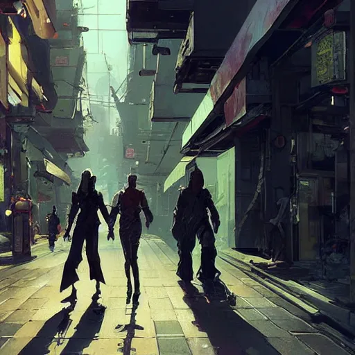 Image similar to cyberpunk people relaxing and walking in the streets, white background, concept art, eddie mendoza, craig mullins