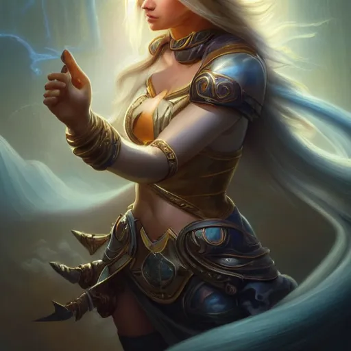 Image similar to digital painting of jaina proudmoore amazing details 8 k beautiful ultra realistic sharp focus cinematic lightning highly detailed, digital painting, artstation, concept art, smooth, sharp focus, illustration artgerm, tomasz alen kopera, peter mohrbacher, donato giancola, joseph christian leyendecker, wlop, frank frazetta