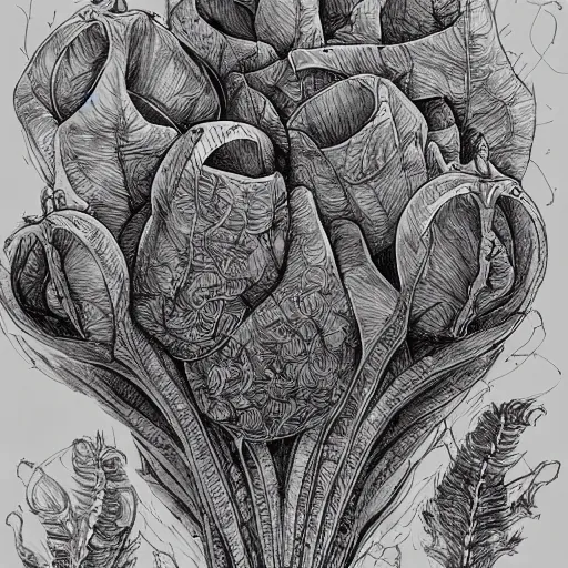 Image similar to annotated highly, detailed and intricate, sketch of a pod full of plants, marker concept art style rendering, concept art, half blueprint, trending on artstation, intricate details, center frame, annotations