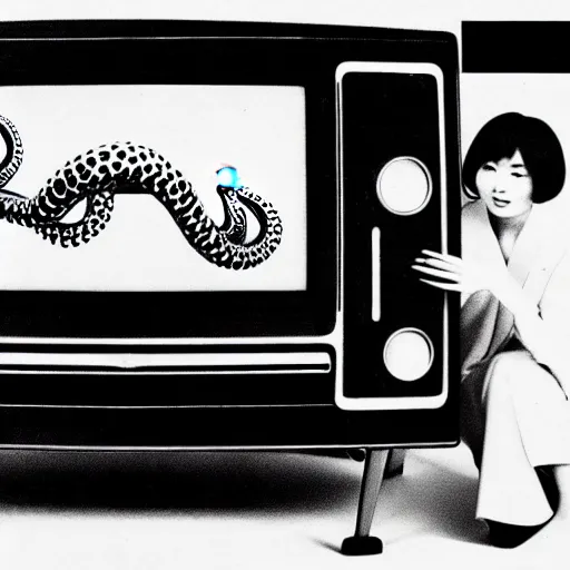 Image similar to japanese 70s black and White TV show, Photorealistic, tentacles coming out of a vintage TV set