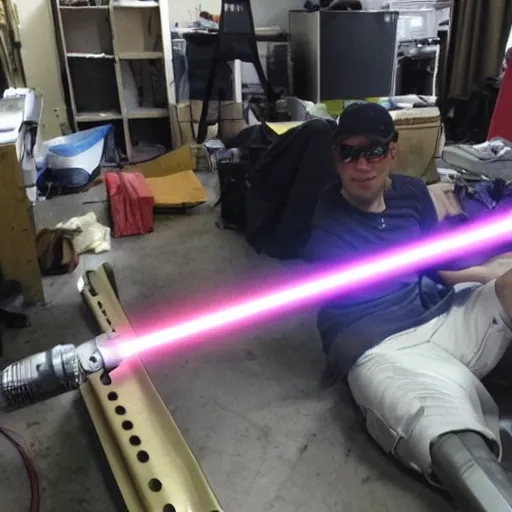 Prompt: a lightsaber being build