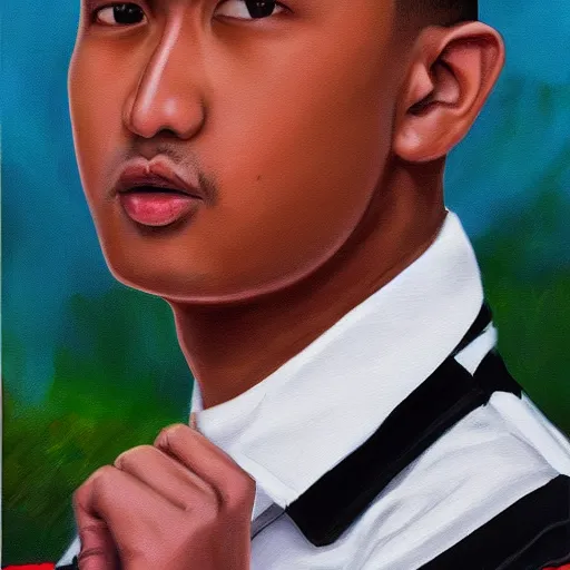 Image similar to musical artist thaiboy goon's presidential portrait, professional realistic painting