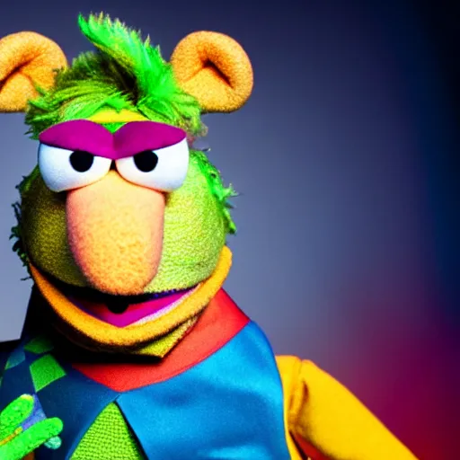 Image similar to studio portrait still of muppet!!!!! david bowie!!!!!! as a muppet muppet as a muppet, 8 k, studio lighting, key light,