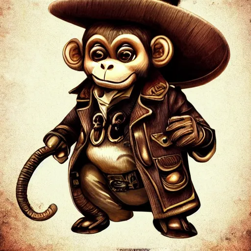 Prompt: cool monkey in steampunk style, digital art, high quality, artstation