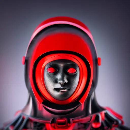 Image similar to profile photograph of a beautiful! male with red mechanical! eye dark background by Tomohiro Suzuki