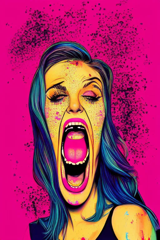 Image similar to girl screamin yolo - aesthetic, smooth painting, remove duplication, 9 seeds have ultra detailed, 4 k, illustration, comical, acrylic paint style, pencil style, torn cosmo magazine style, pop art style, ultrarealism, by mike swiderek, jorge lacera, ben lo, tyler west