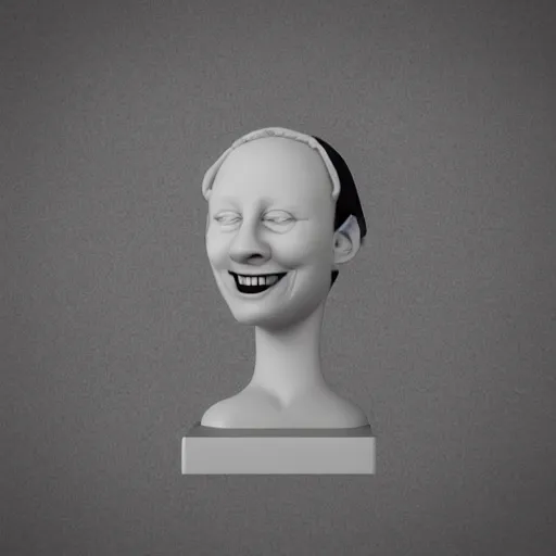 Prompt: a 3 d smiling model of a white marble human head holding a coctail, digital illustration, in the style of leticia gillett, 3 d render, above the waist