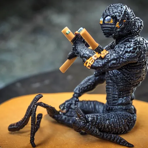 Image similar to scorpion from mortal kombat video game made of clay, drinking yerba mate with metal straw. intricate, colorfull, bokeh, cute, chibi, hyper detailed, trending on artstation.
