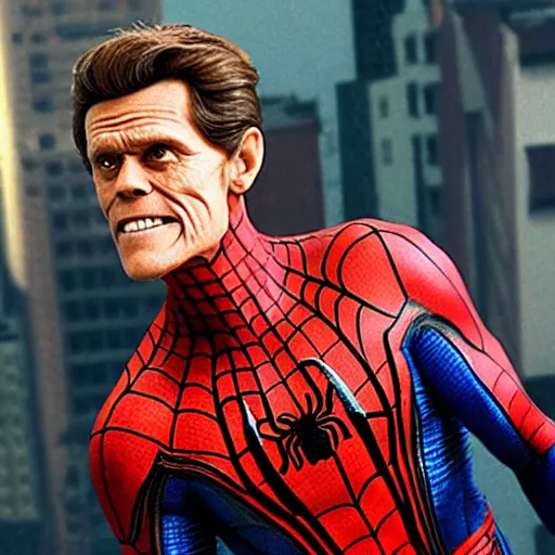 Image similar to william dafoe as spider man, detailed, colorful,