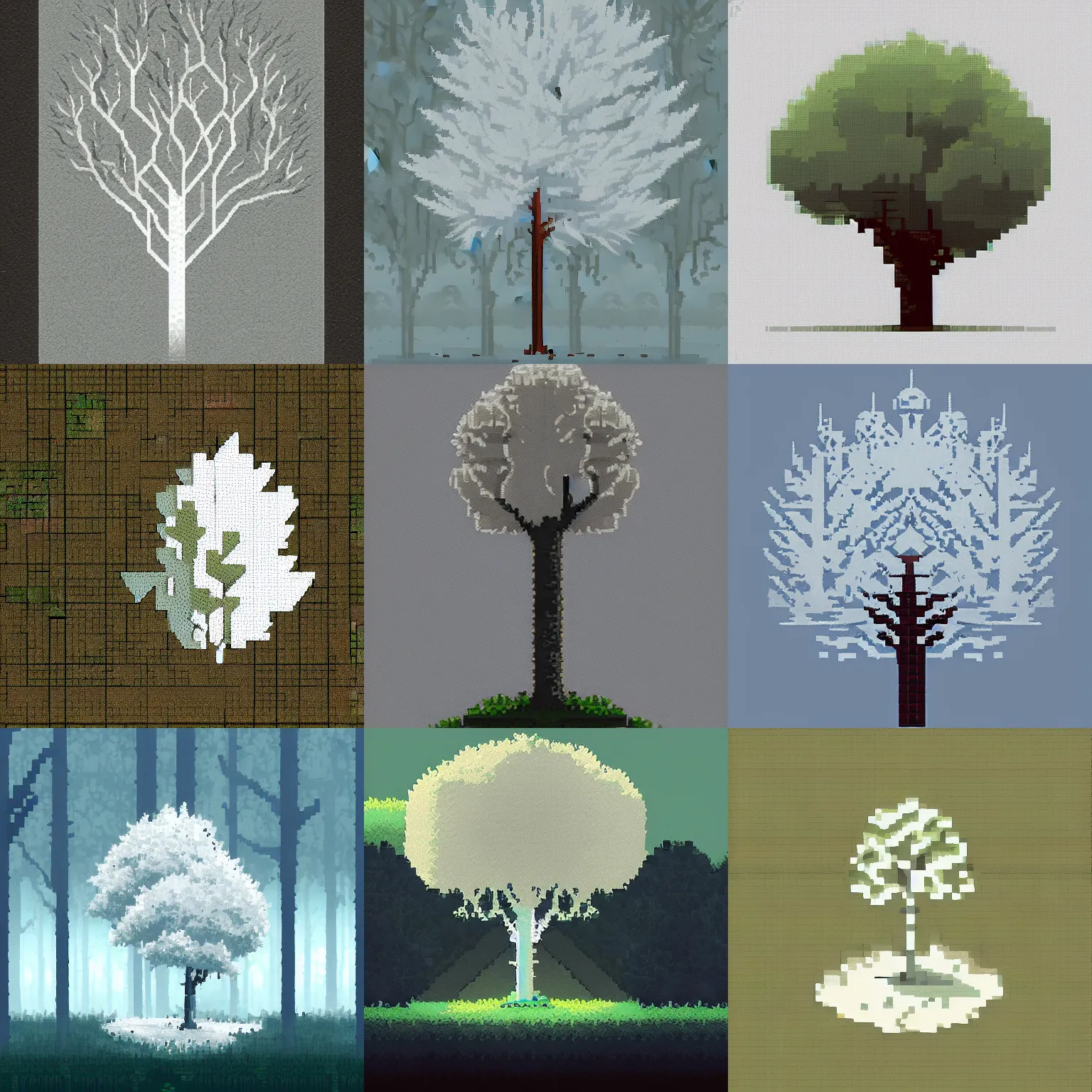 Prompt: white leaves tree, pixel art, pixel art, pixel art, pixel art, game concept art, simple palette, ( ( ( ( ( ( ( ( by greg rutkowski ) ) ) ) ) ) ) )
