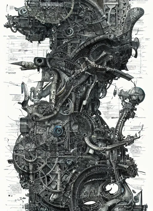 Prompt: a full page concept designs of the anatomy of the extraterrestrial, industrial design blueprint, intricate details, ink on paper, scientific, highly detailed labeled, poster, peter mohrbacher, isometric perspective, high quality, 8 k, hd