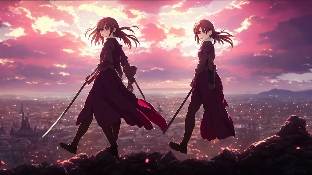 Image similar to emma watson in heavens feel movie, demon slayer, ufotable, kyoani, high quality, artstation, greg rutkowski, cinematic, city background, night time, rooftop, fate stay night, unlimited blade works, greg rutkowski, high resolution, dynamic pose, close up, street clothes, action, anime, high angle, sakuga