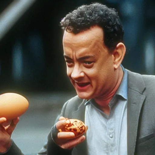 Prompt: tom hanks messily eating a runny rotten egg