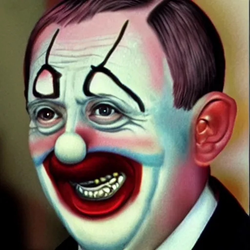 Image similar to happy smiling hitler in clown makeup