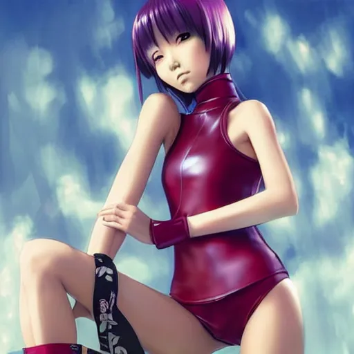 Prompt: a beautiful young japanese eimi fukada alluring instagram model in elaborate latex tank top, jrpg tank top made from latex demon faces, concept art by akira toriyama and wlop and ilya kuvshinov and artgerm and studio ghibli, aesthetic, gorgeous, stunning, alluring, attractive, artstation, deviantart, pinterest, digital art