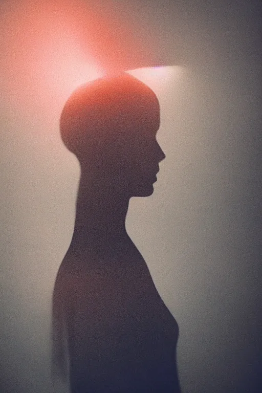 Image similar to human silhouette, large diffused glowing aura, long exposure, film grain, cinematic lighting, maximum detail, art by janice sung