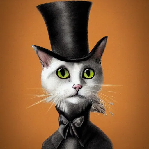 Image similar to A cat with wearing a top hat, stunning visuals, ultra detailed, dynamic lighting, trending on art station, concept art,