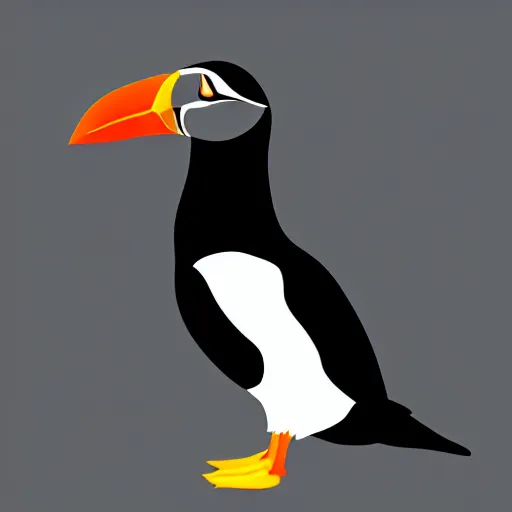 Image similar to flat single tone black vector silhouette of a puffin, pure white background, 4 k resolution