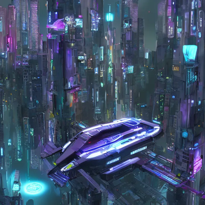 Image similar to a futuristic hovering, cyberpunk modular vehicle in cyberpunk city, cyberpunk futuristic digital art concept