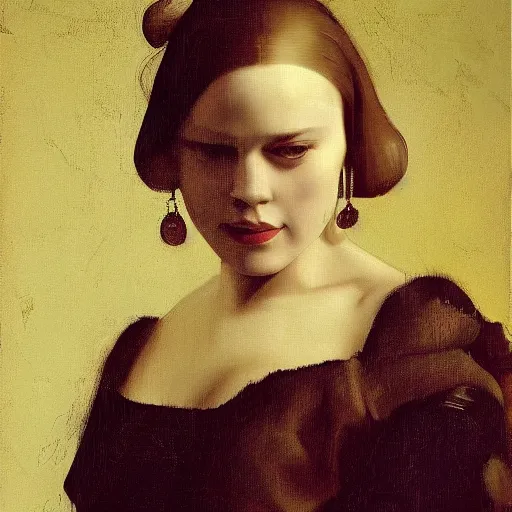 Image similar to portrait of abbie cornish by johannes vermeer, hd, beautiful, glamorous, award winning, 4 k